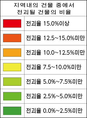 지역내의 건물 중에서 전괴될 건물의 비율